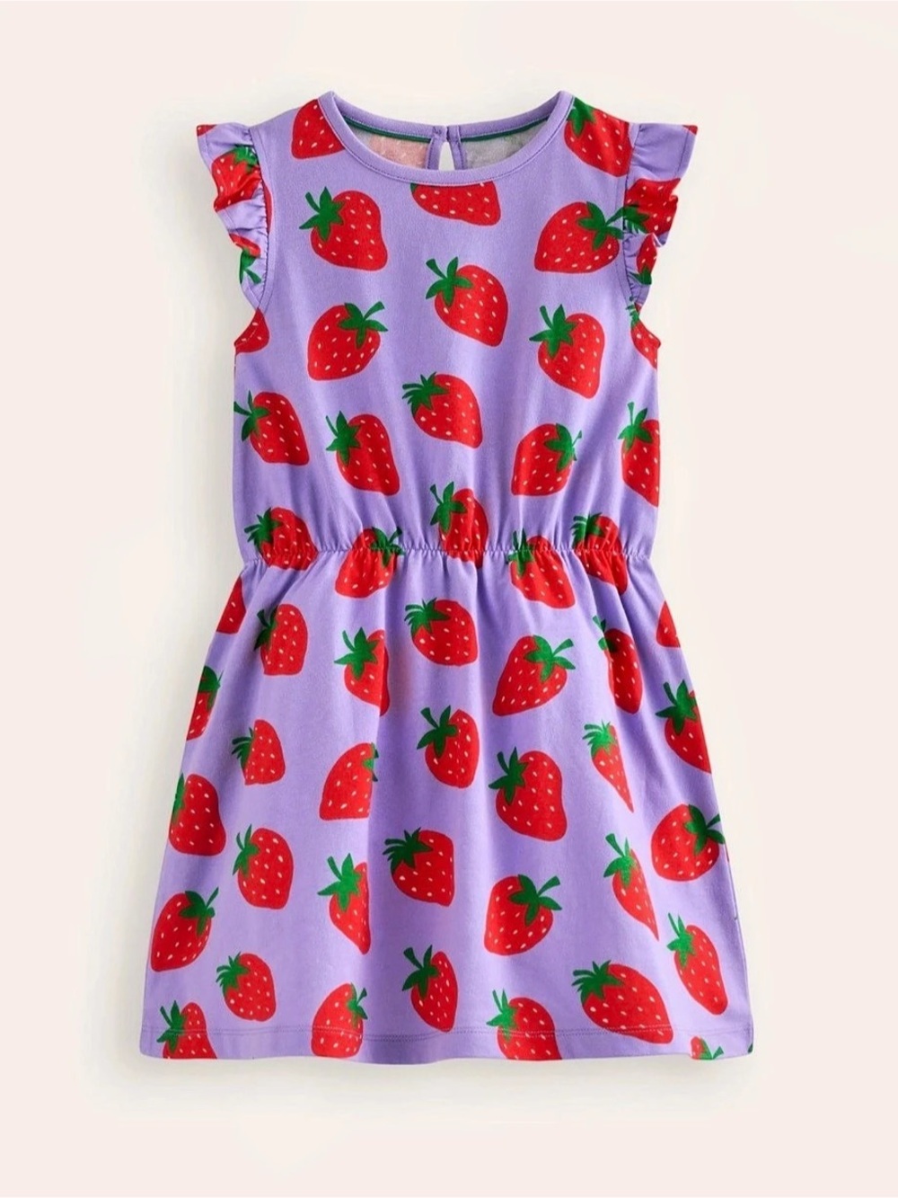 Mini Boden frill sleeve strawberry dress, Size 5-6